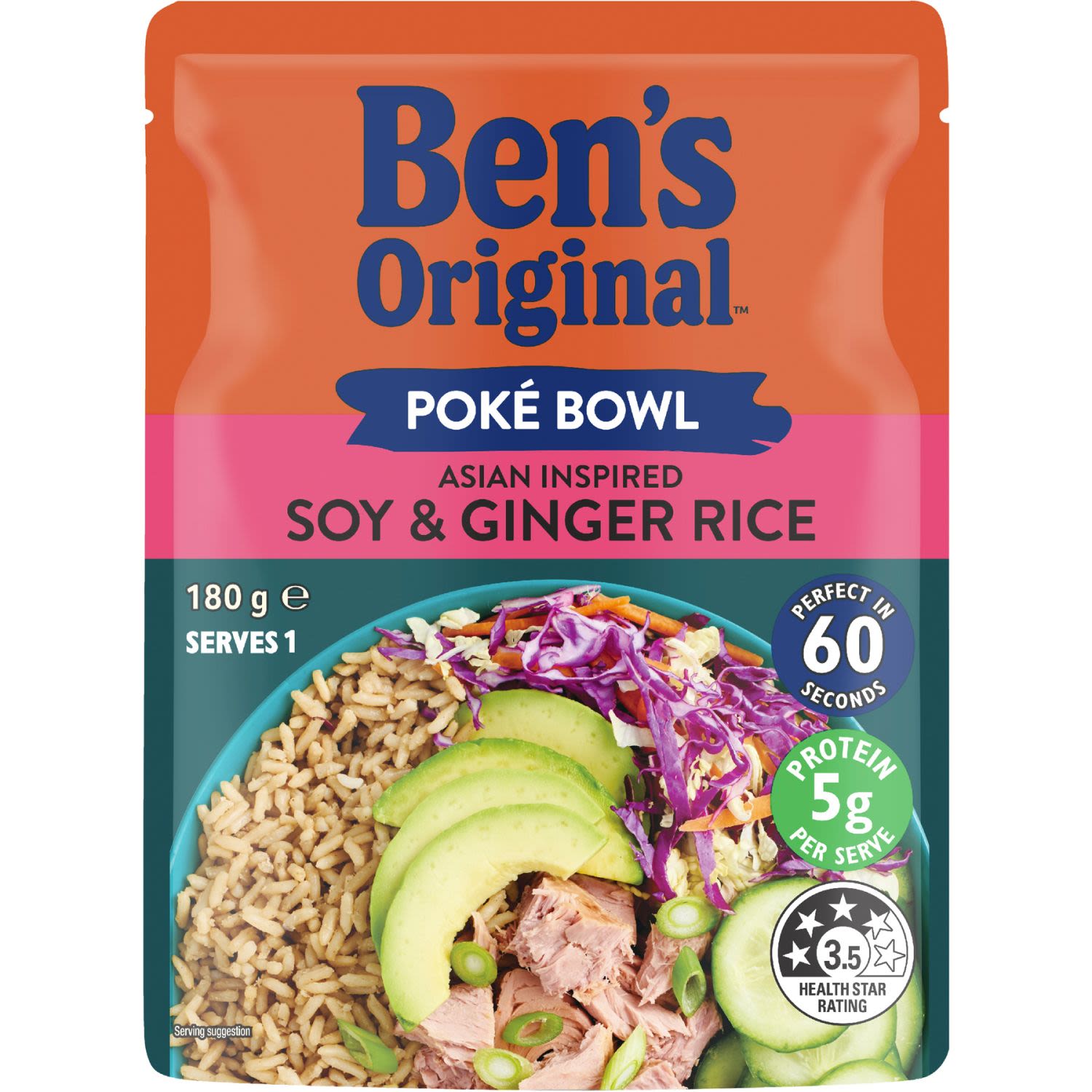 Ben's Original Poke Bowl Soy and Ginger Microwave Rice Pouch, 180 Gram