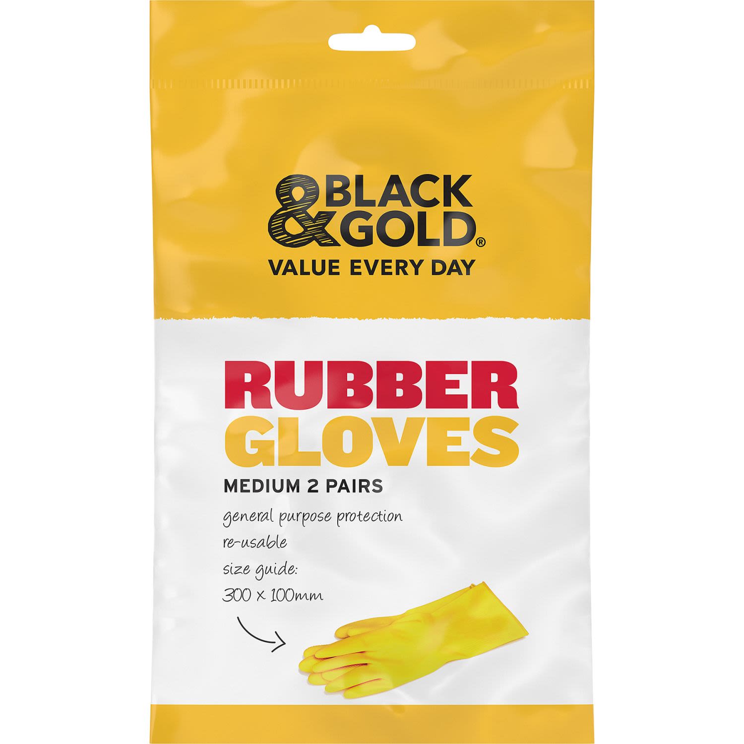 Black & Gold Rubber Gloves Medium Size