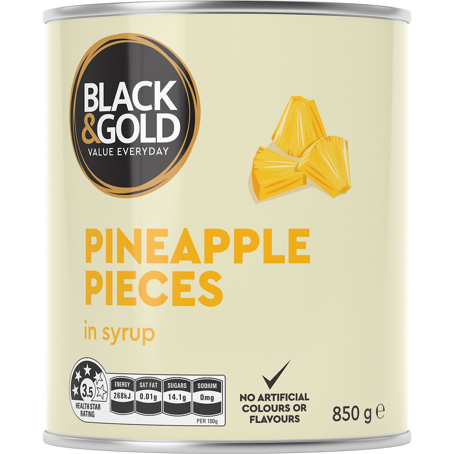 Black & Gold Pineapple Pieces in Syrup