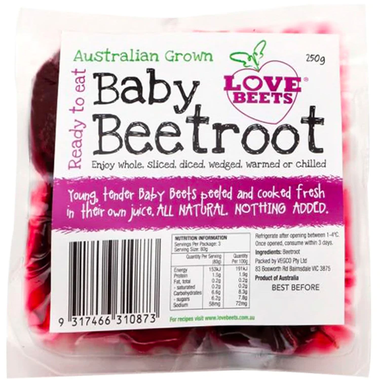 Love Beets Baby Beetroot Peeled and Cooked, 250 Gram