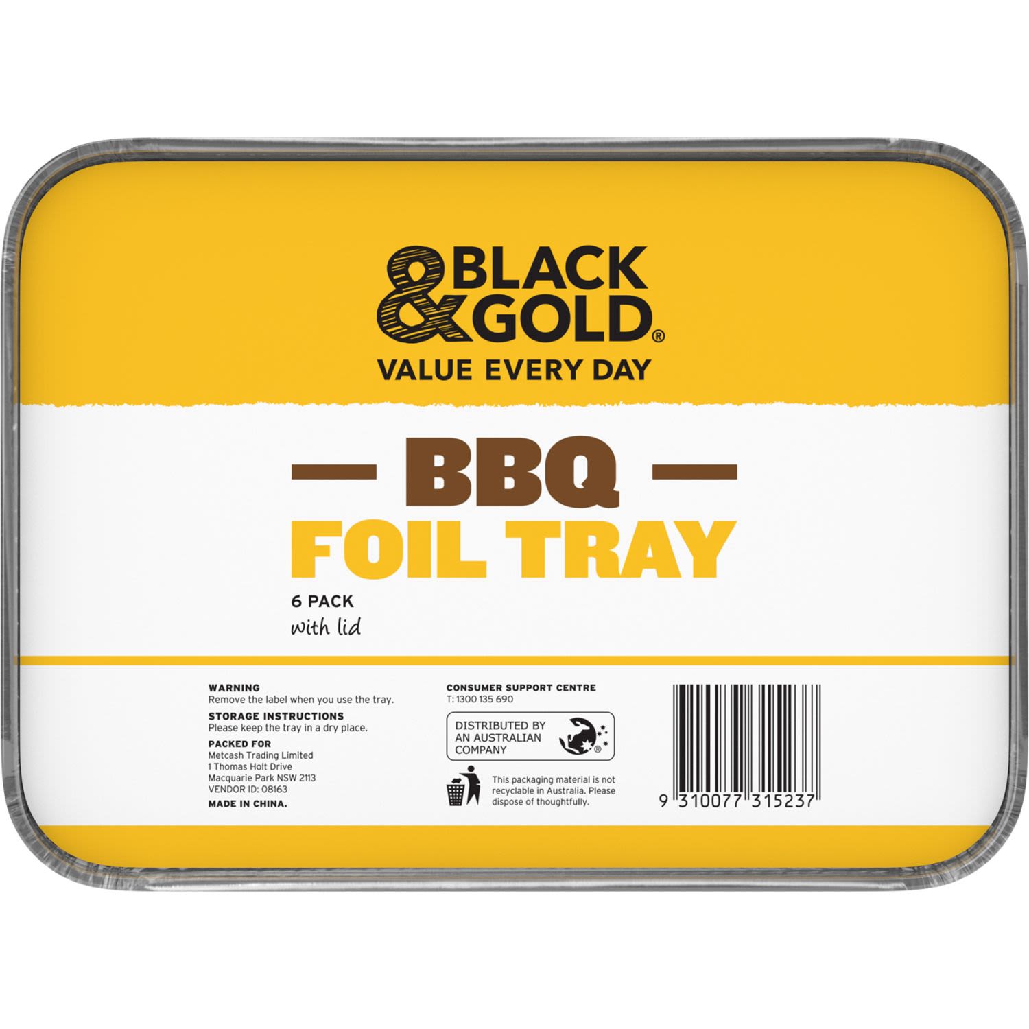 Black & Gold BBQ Foil Tray, 6 Each