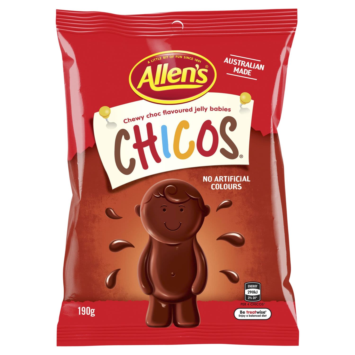 Allen's Chicos Chocolate Jelly Lollies, 190 Gram