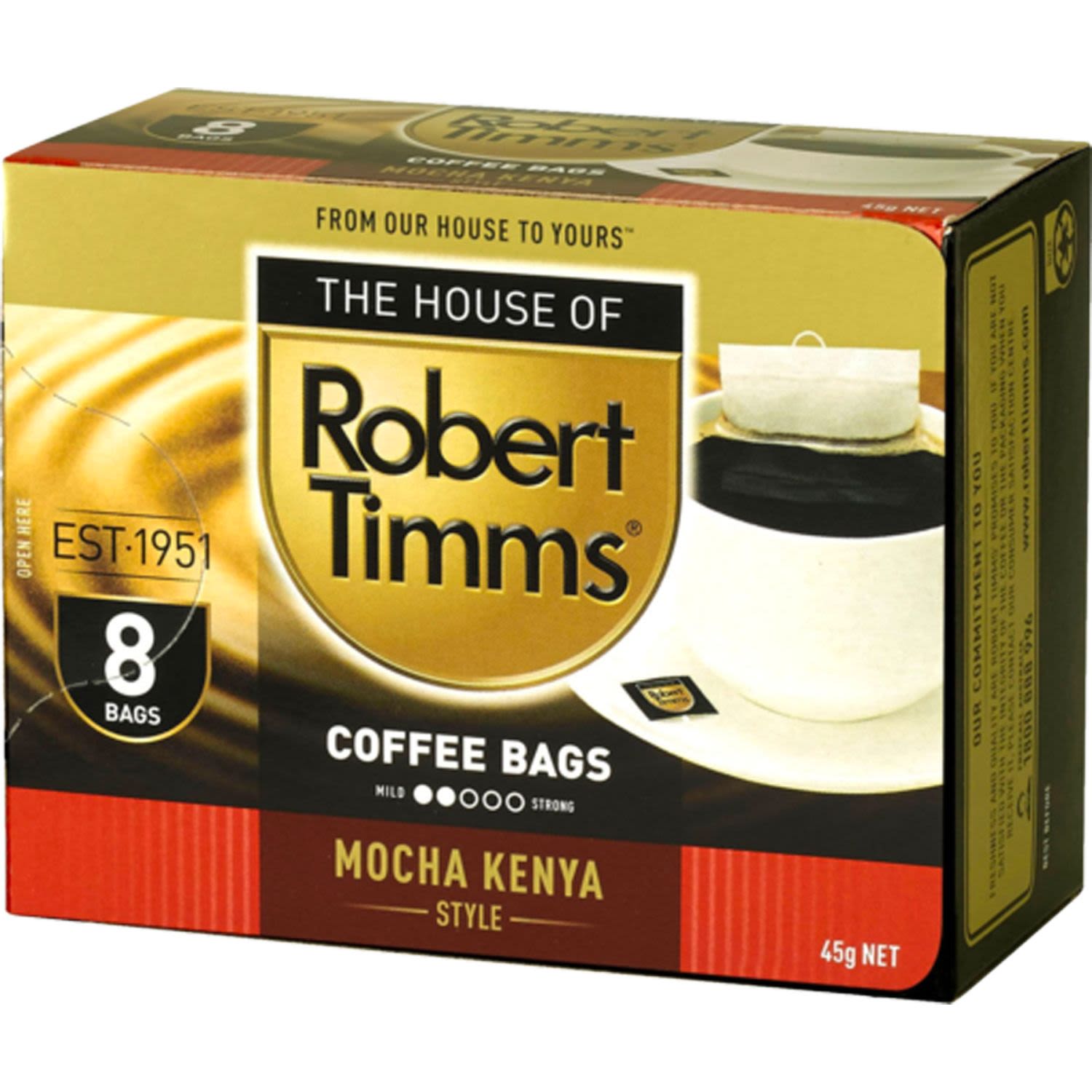 Robert Timms Coffee Bags Mocha Kenya Pack, 8 Each