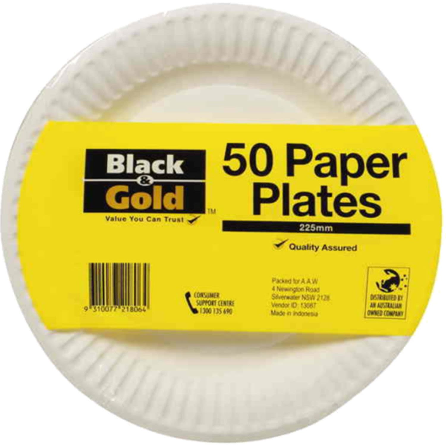 Black & Gold Paper Plate, 50 Each