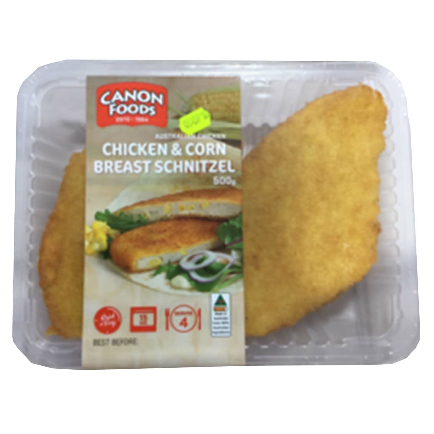 Canon Foods Chicken & Corn Schnitzel, 500 Gram
