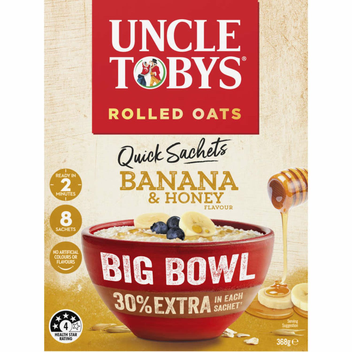 Uncle Tobys Oats Quick Sachets Breakfast Cereal Banana Honey Big Bowl