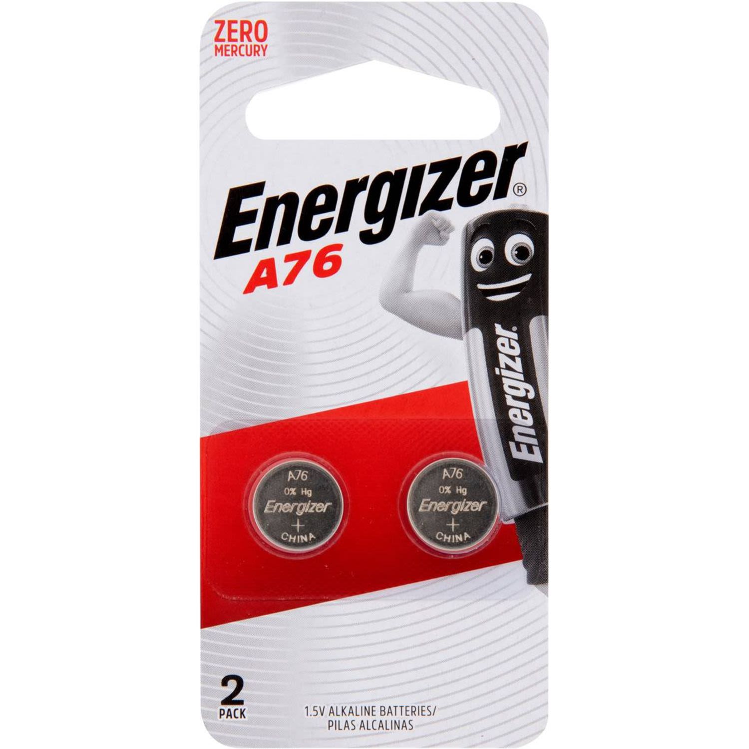 Energizer Button Batteries A76, 2 Each