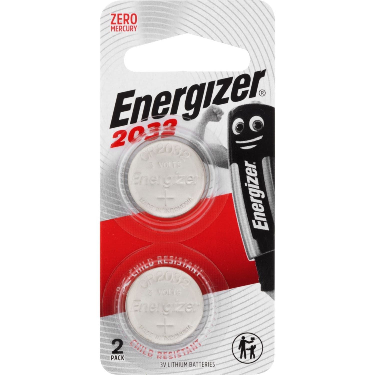 Energizer Button Batteries CR2032, 2 Each