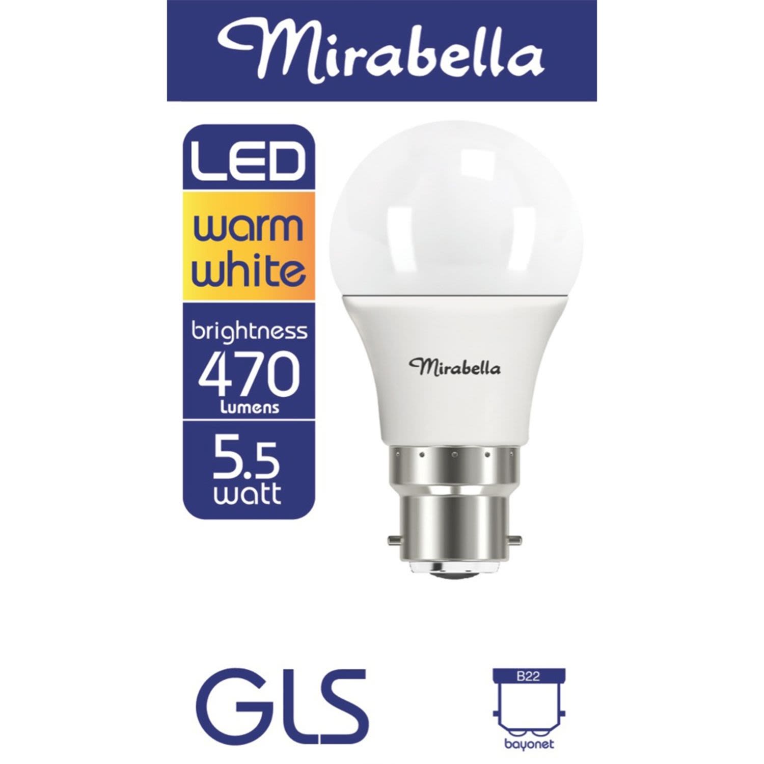 Mirabella LED 5.5W Warm White GLS Bayonet Cap Globe, 1 Each