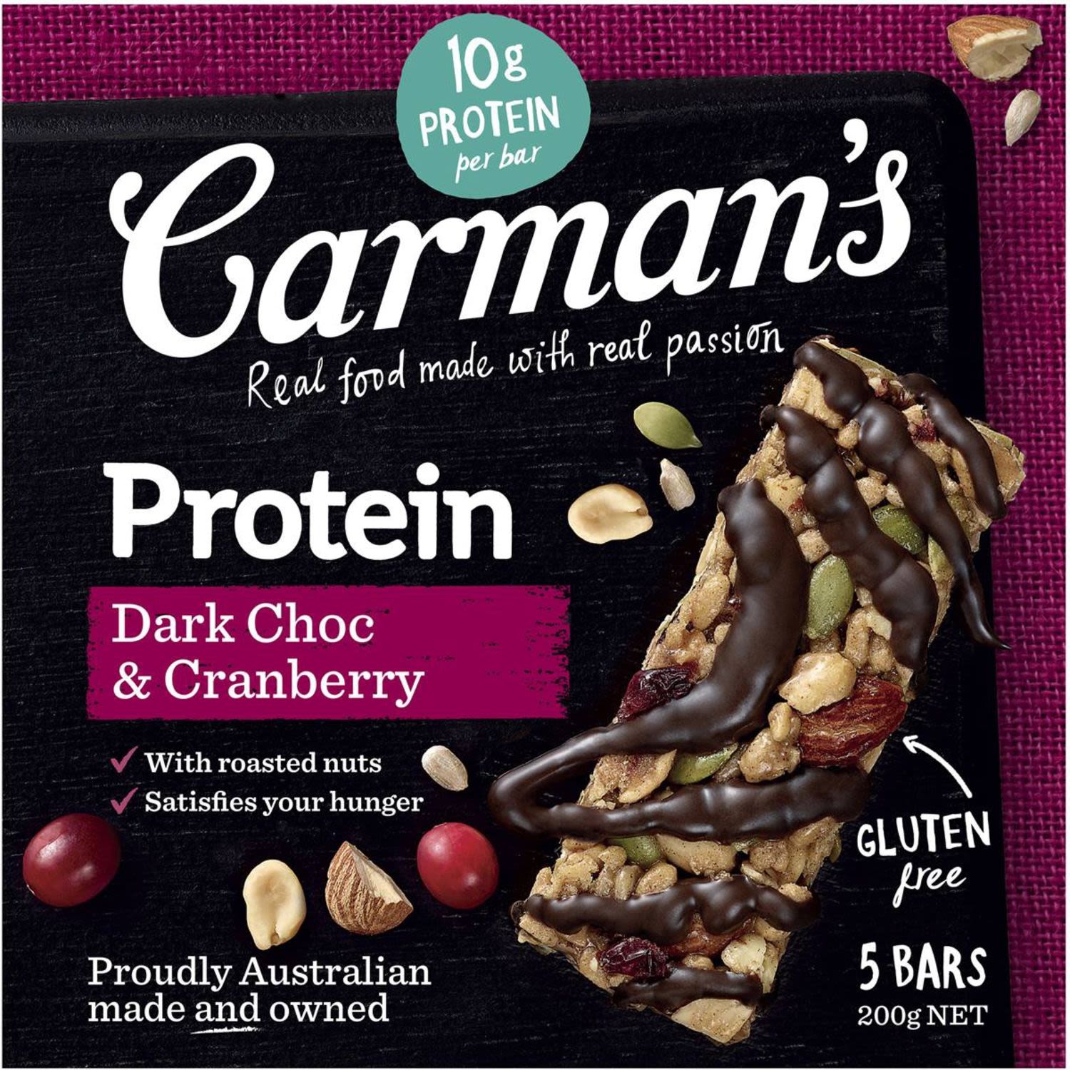 Carman's Gourmet Protein Bars Dark Choc & Cranberry, 200 Gram