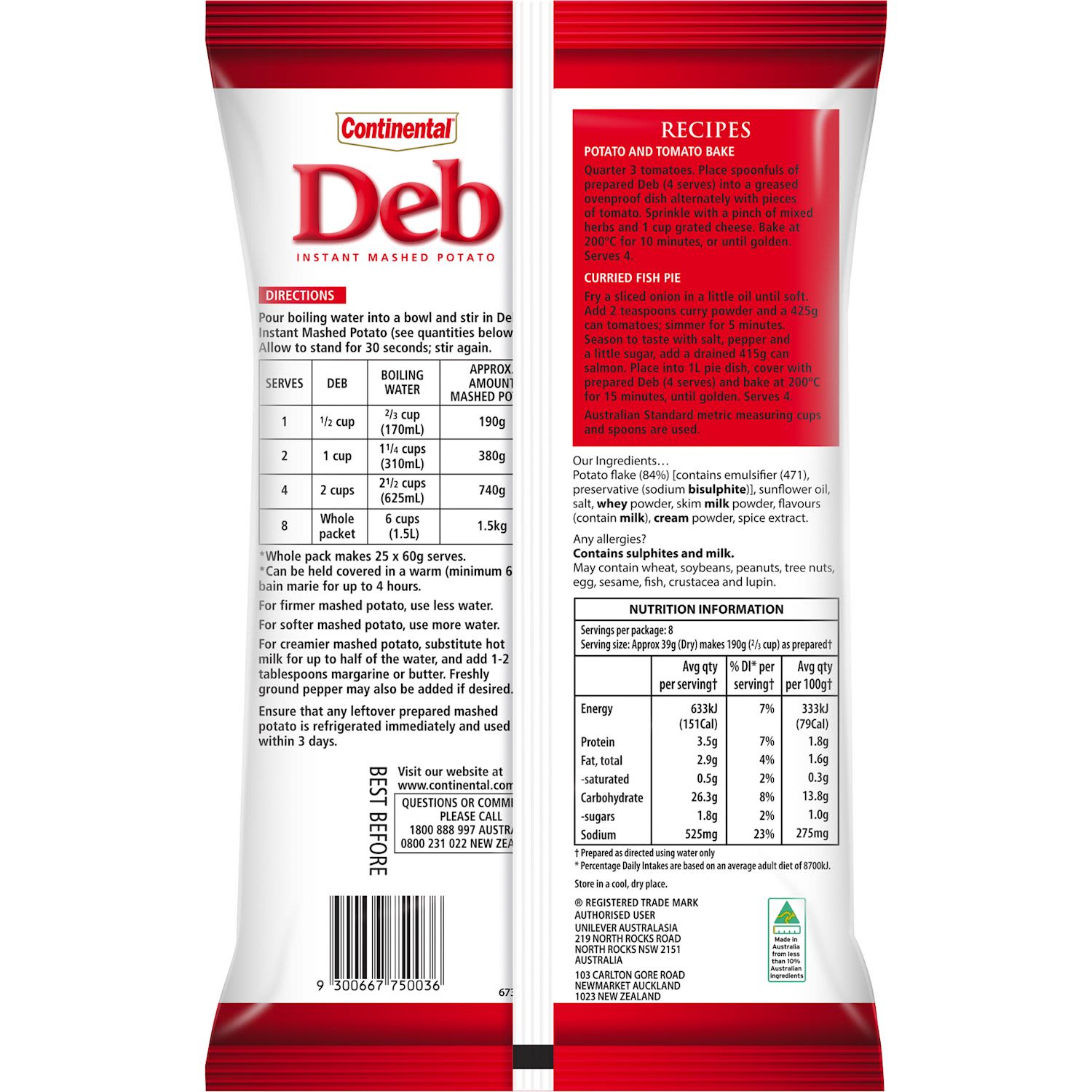 Continental Instant Mashed Potato Deb Mash IGA Shop Online