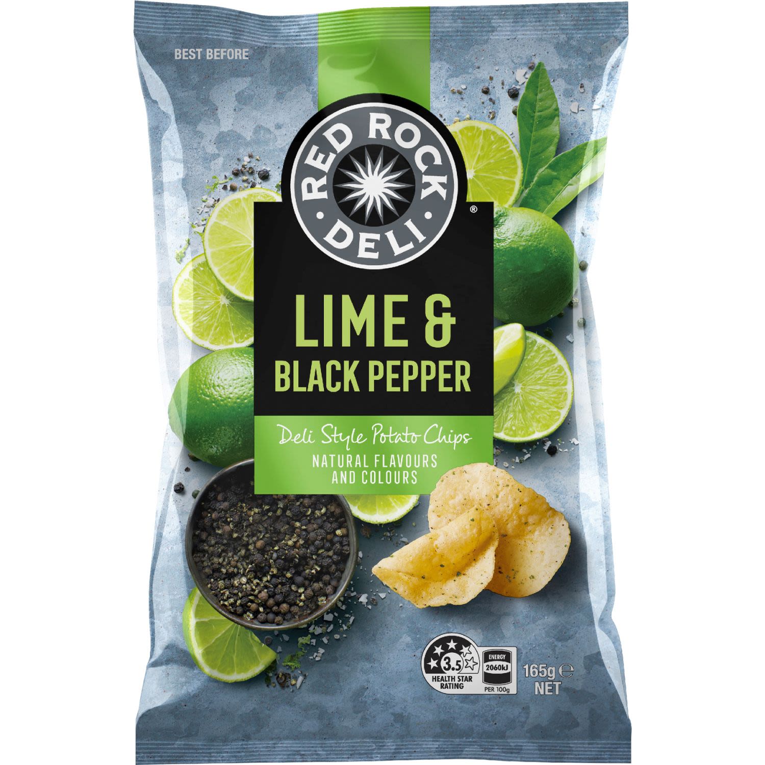 Red Rock Deli Lime & Black Pepper Potato Chips, 165 Gram