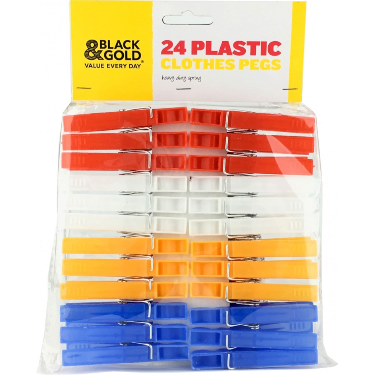 Black & Gold Clothes Pegs Plastic, 24 Each