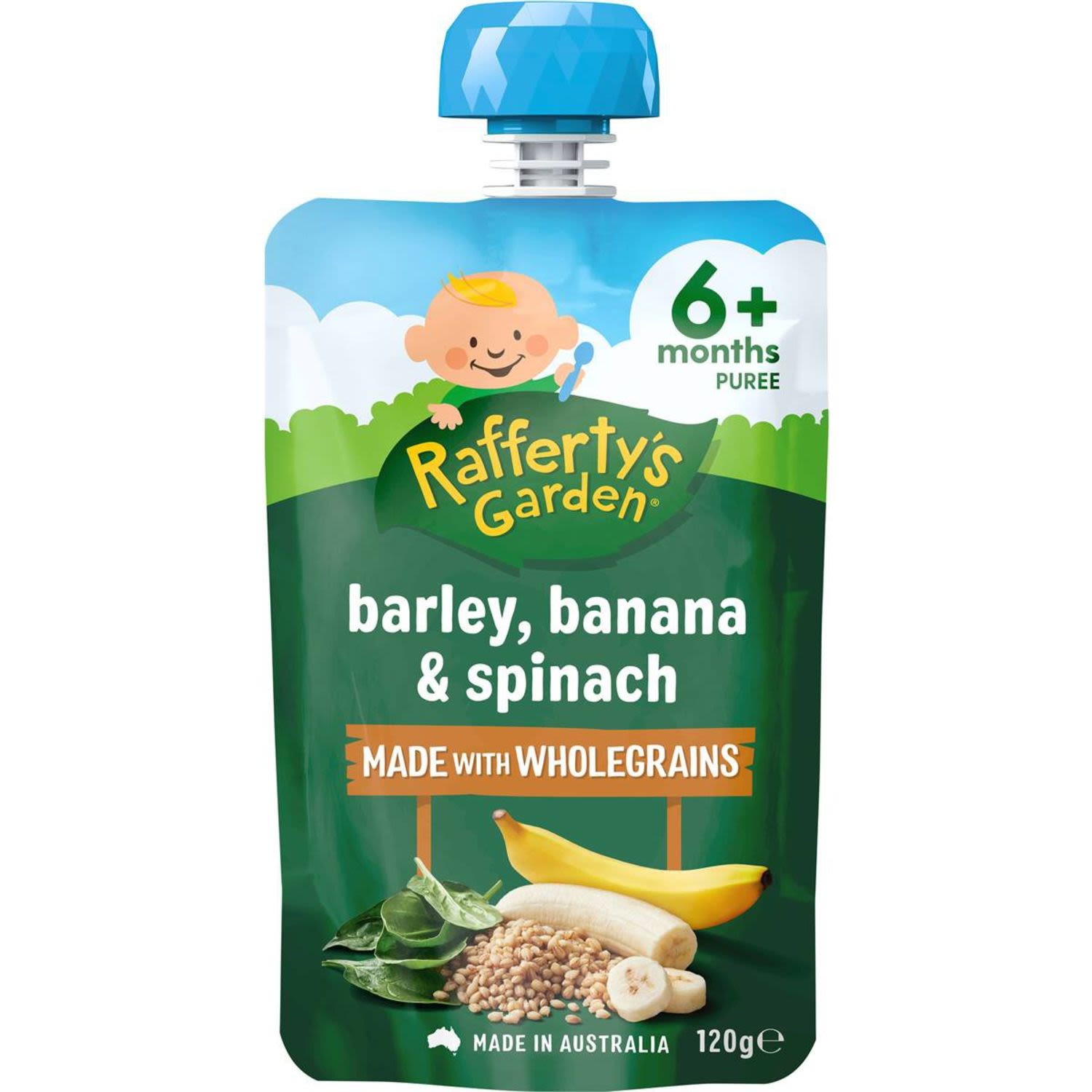 Rafferty's Garden Barley Banana & Spinach 6+ Months, 120 Gram