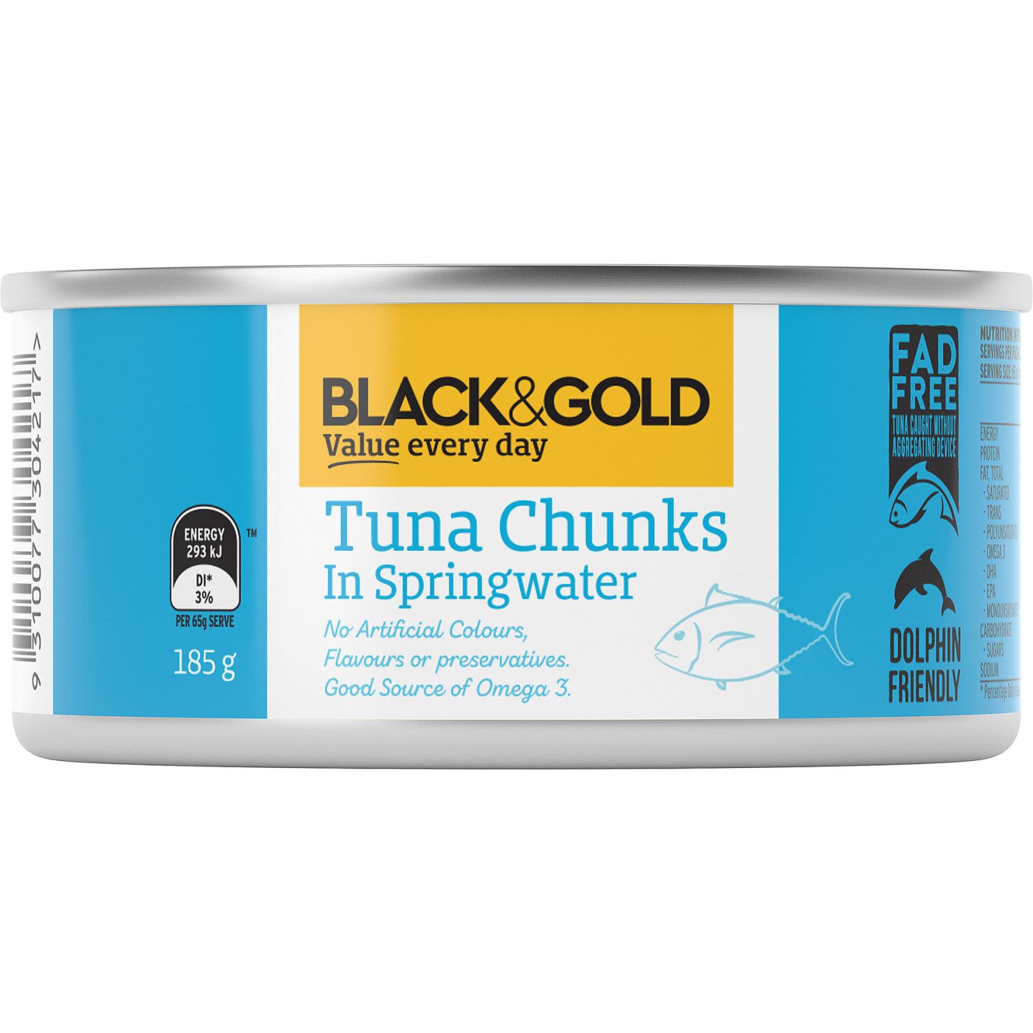 Black & Gold Tuna Chunk Springwater, 185 Gram