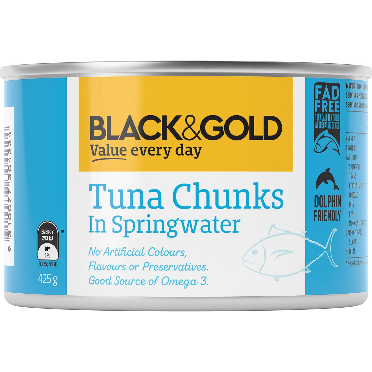 Black & Gold Tuna Chunks In Springwater, 425 Gram