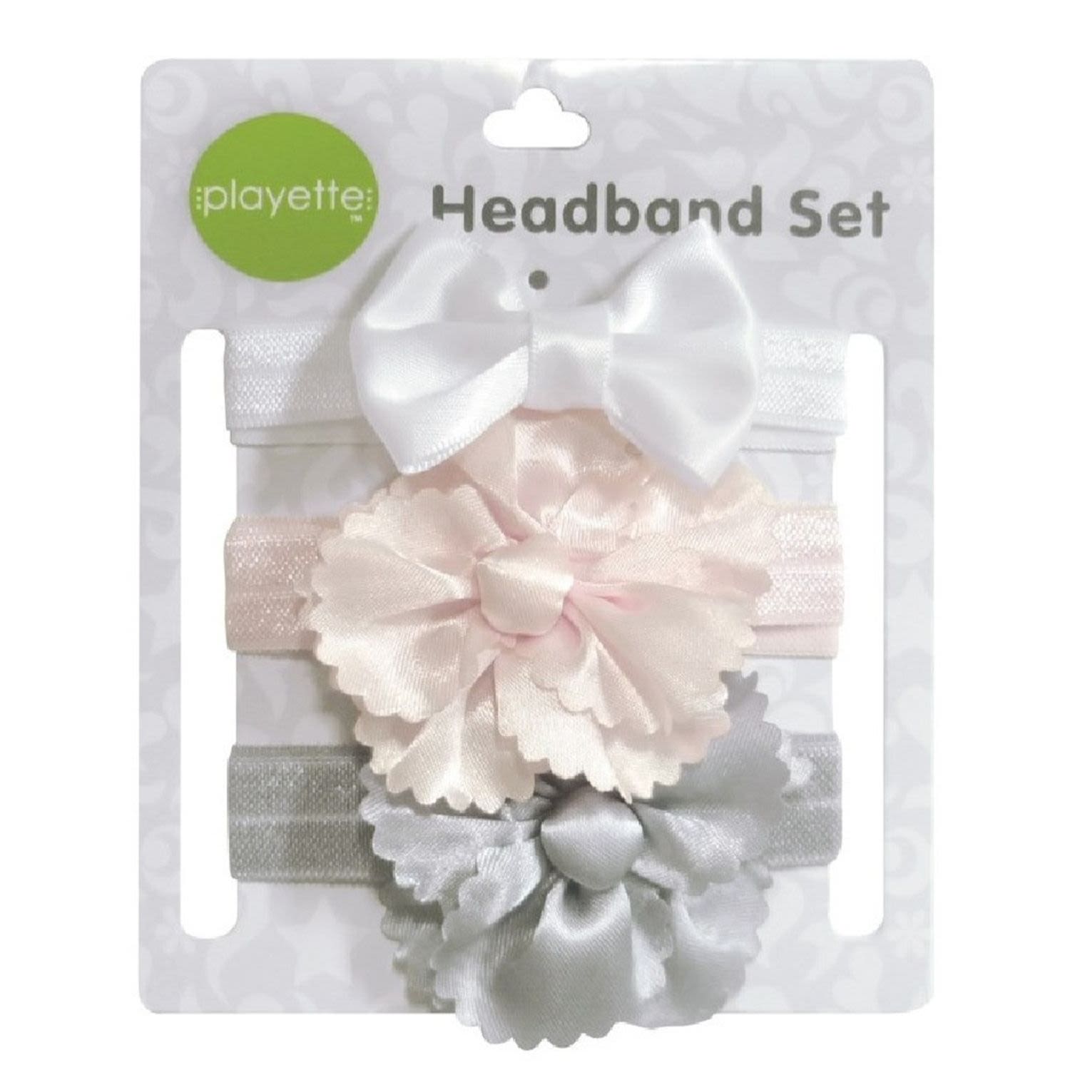 Playette Flower Bow Satin Headbands, 3 Each