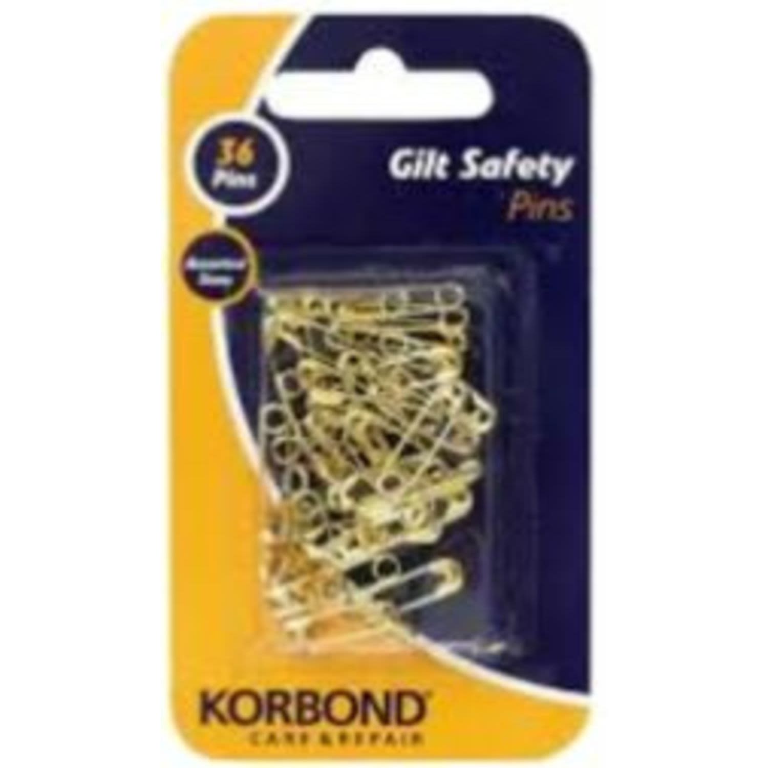Korbond Safety Pins Gilt , 36 Each