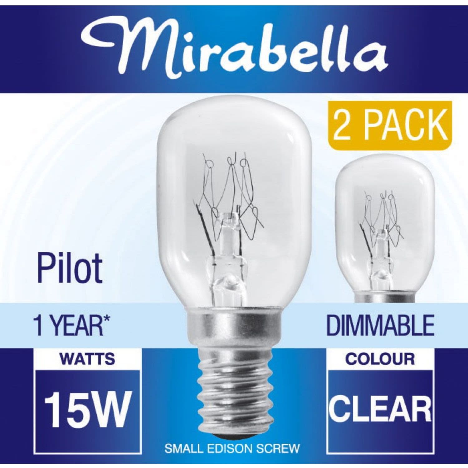 Mirabella E14 15W Pilot Dimmable Clear Bulbs, 2 Each