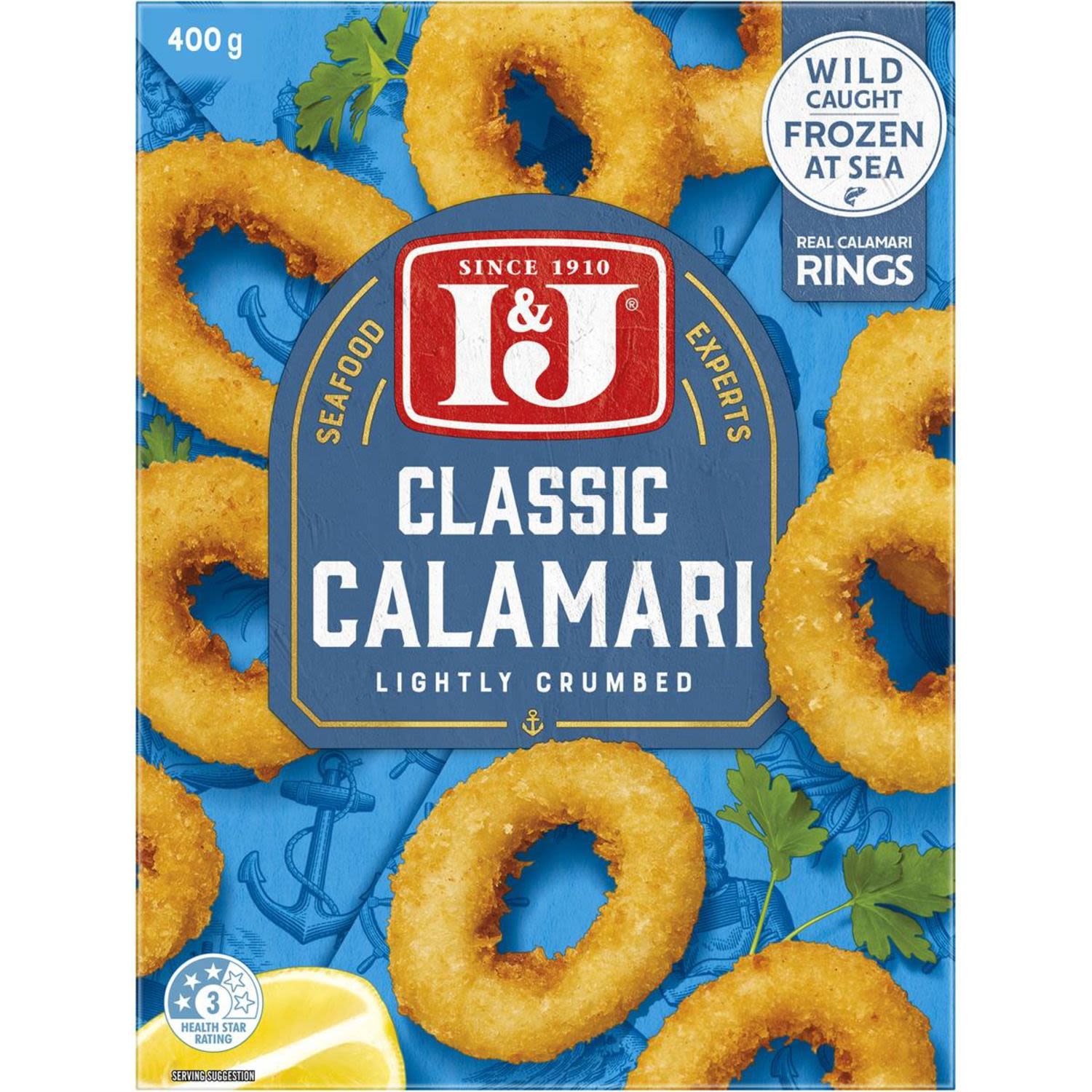 I & J Tasty Calamari Lightly Crumbed Rings, 400 Gram