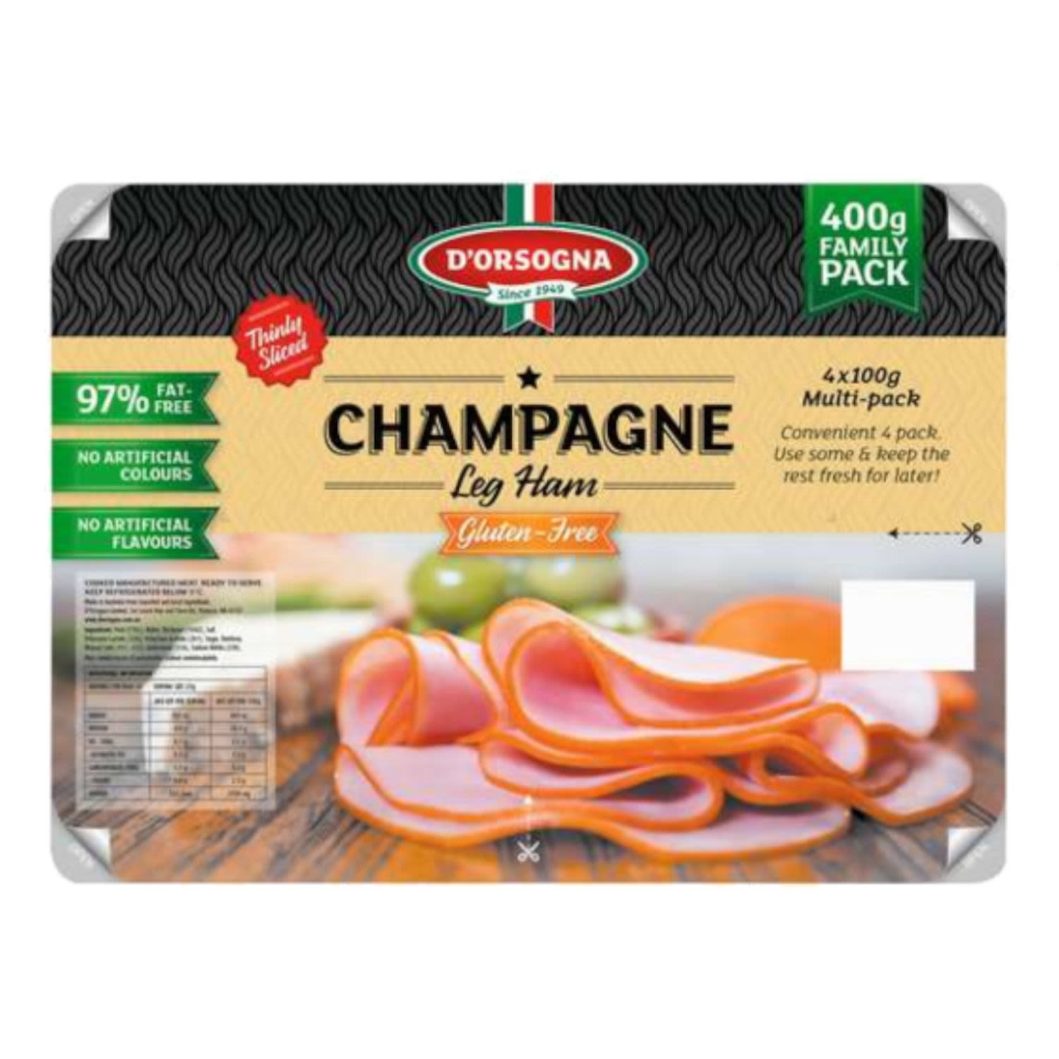 D'Orsogna Champagne Leg Ham Sliced, 400 Gram