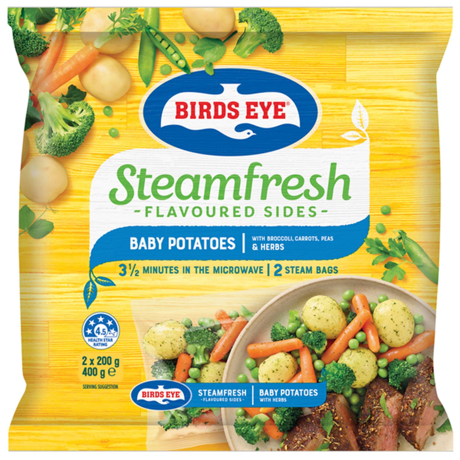 Birds Eye SteamFresh Baby Potatoes with Broccoli, Carrots, Peas & Herbs, 400 Gram