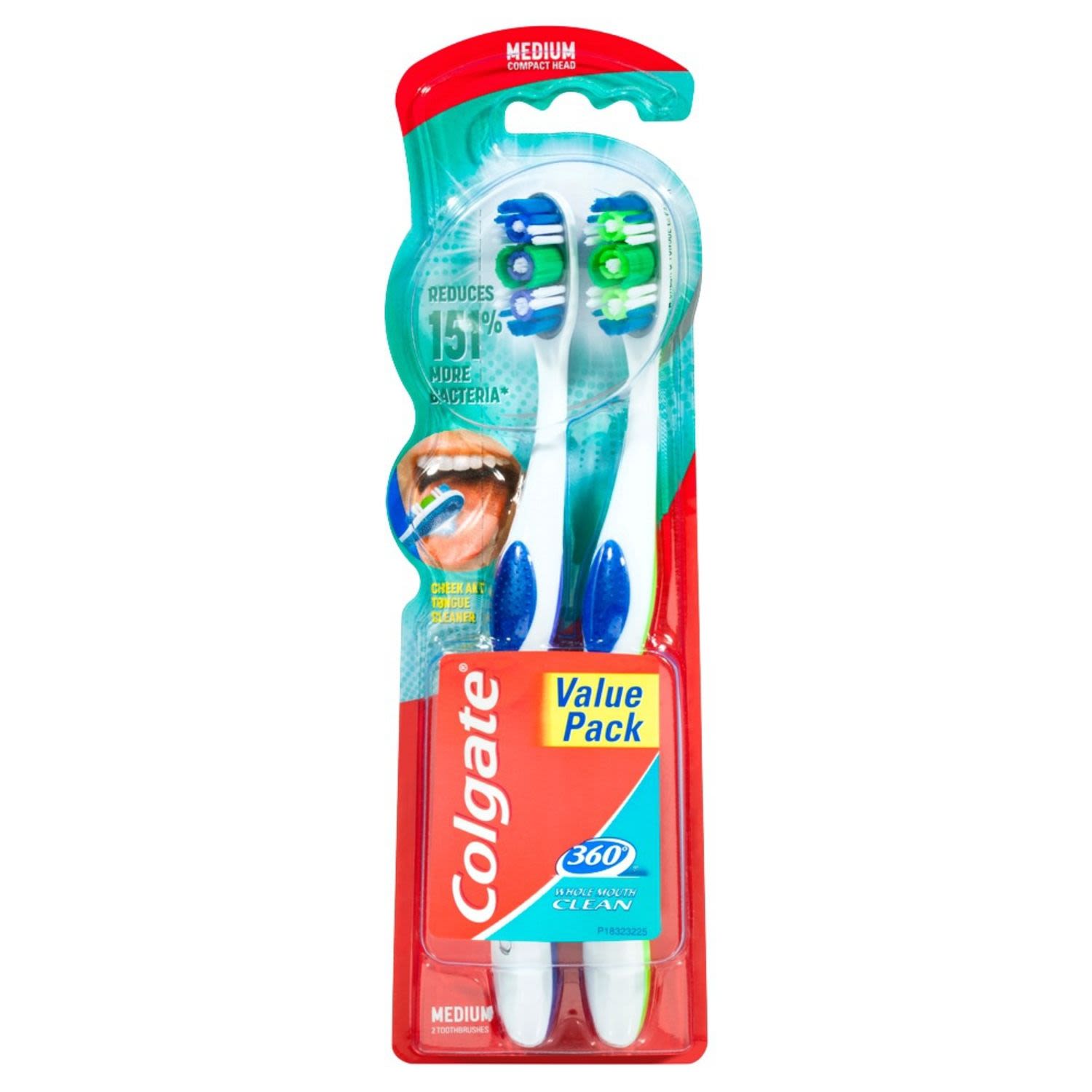 Colgate 360 Degrees Whole Mouth Clean Compact Head Toothbrush Medium, 2 Each