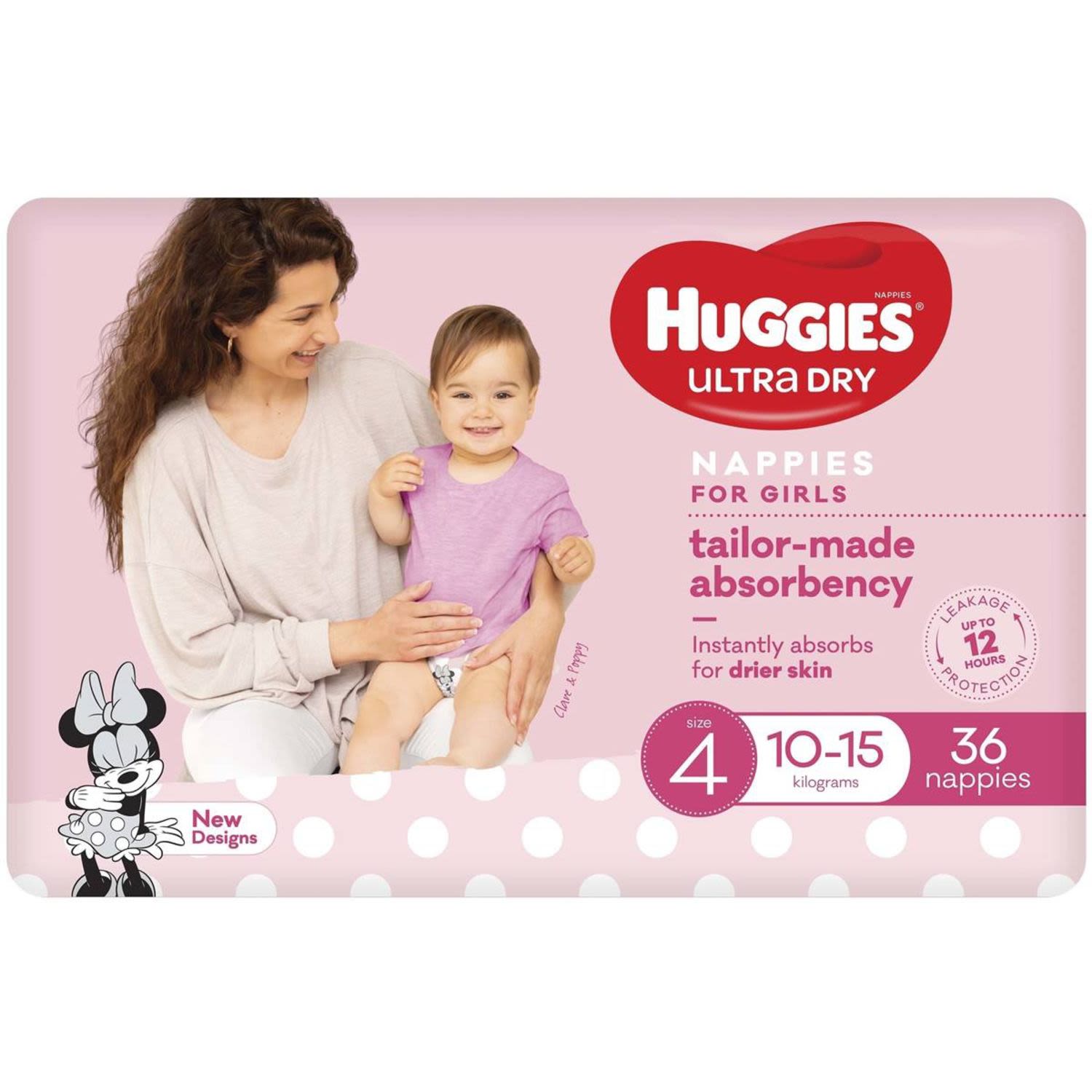 Huggies Ultra Dry Nappies Girl Size 4 (10-15kg), 36 Each