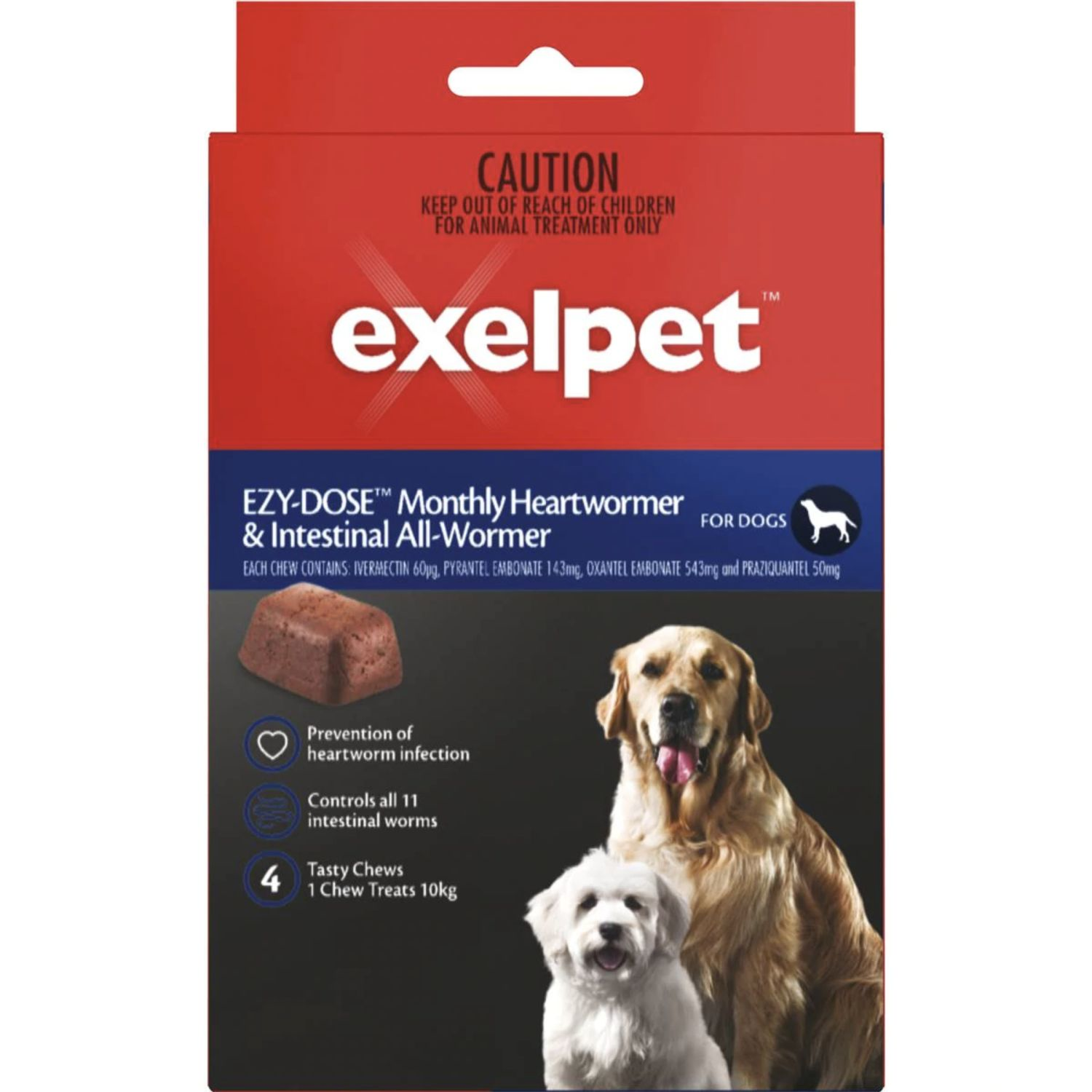 Exelpet Ezy-dose Dog Treatment Heart & Intestinal Allwormer, 4 Each