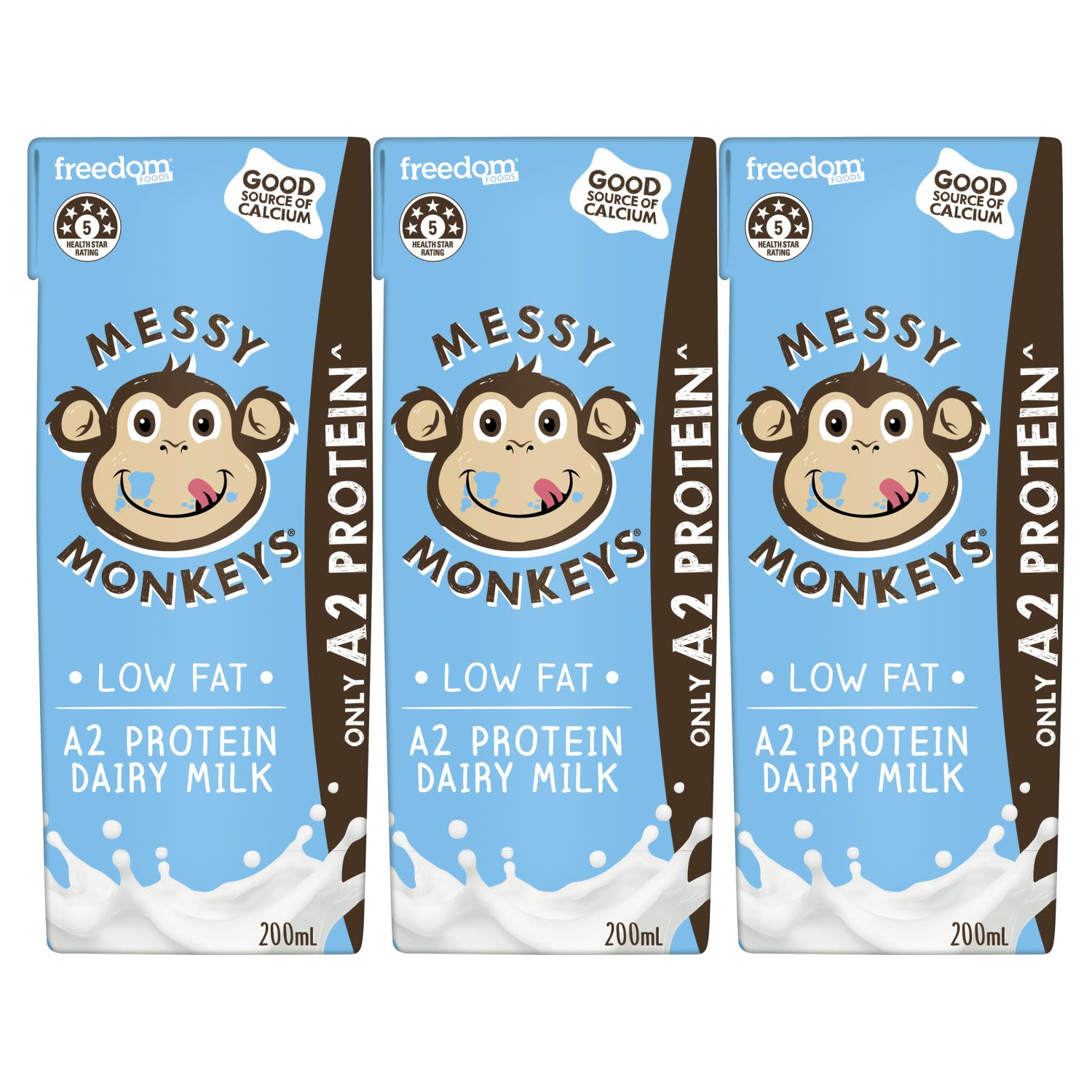 Messy Monkeys Low Fat A2 Protein Dairy Milk, 6 Each