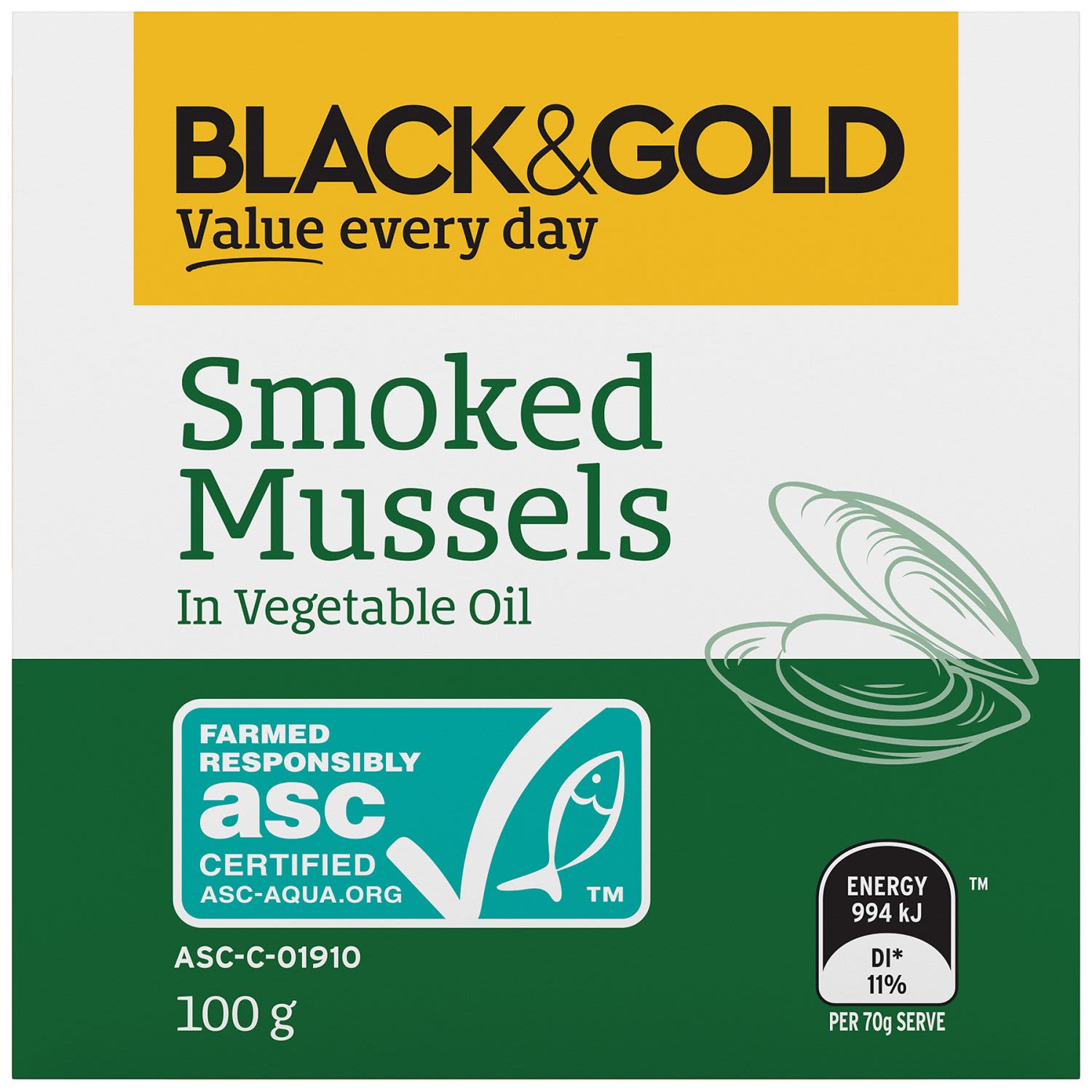 Black & Gold Smoked Mussels, 100 Gram