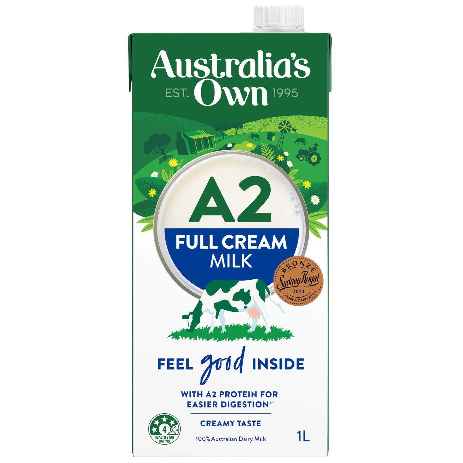 Our milk owes its goodness to the land and its caretakers.We source our milk from trusted Australian dairy farmers, then test it ourselves to ensure that it contains the A2 Protein type, and not A1.No Added Permeate.Australia’s Own is proudly part of the Freedom Foods Group family of brands.Freedom Foods Group is an Australian owned company known for making healthy and delicious foods and beverages in Australia. Our mission of ‘Making Food Better’ is something we do every day and is our promise behind every product we make.<br /> <br />