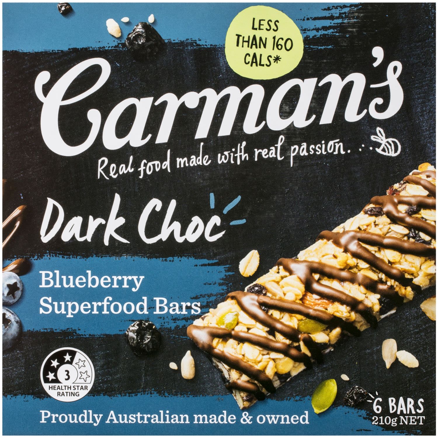Carman's Dark Choc Blueberry Superfood Bars, 6 Each