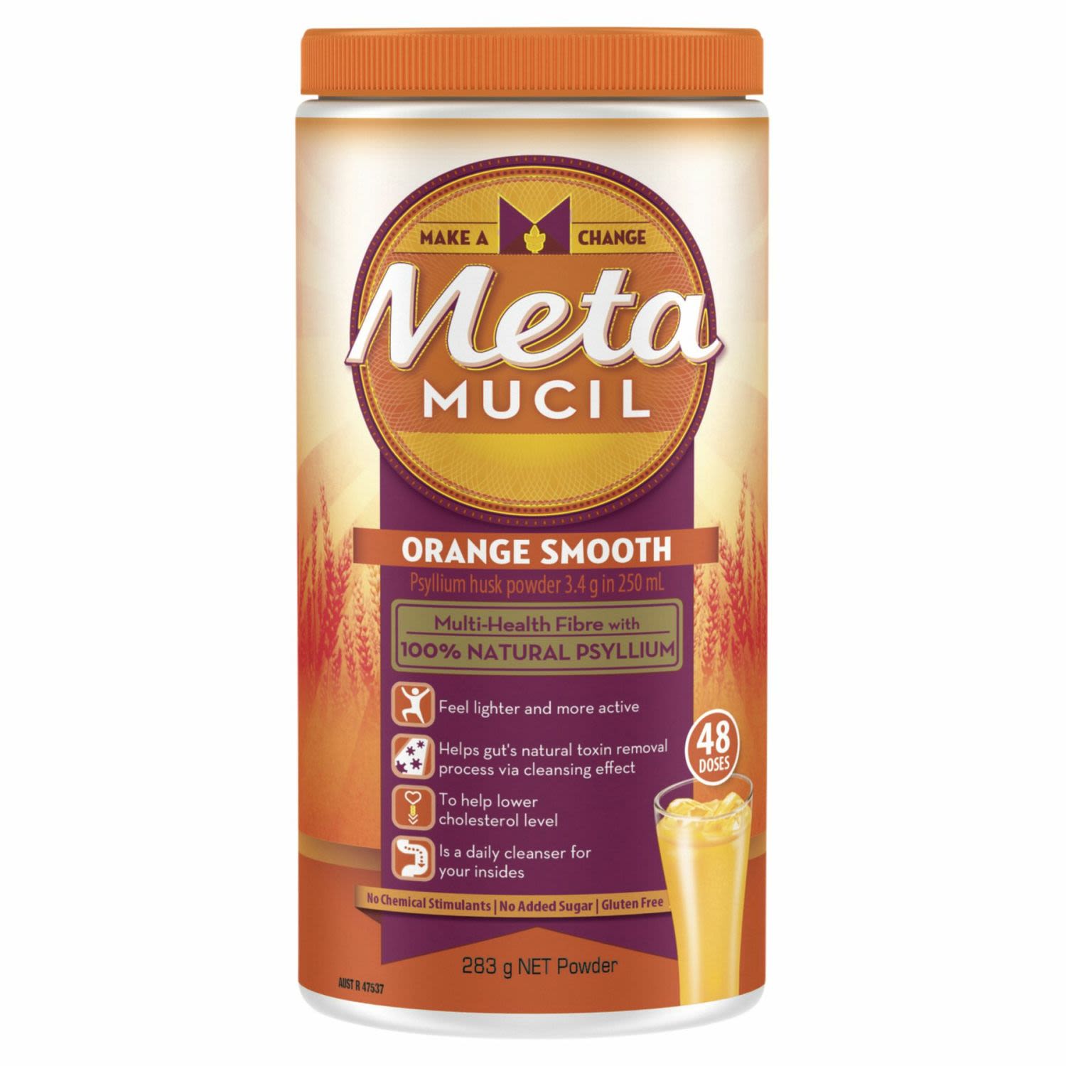 Metamucil Daily Fibre Supplement Smooth Orange 48 Doses, 283 Gram