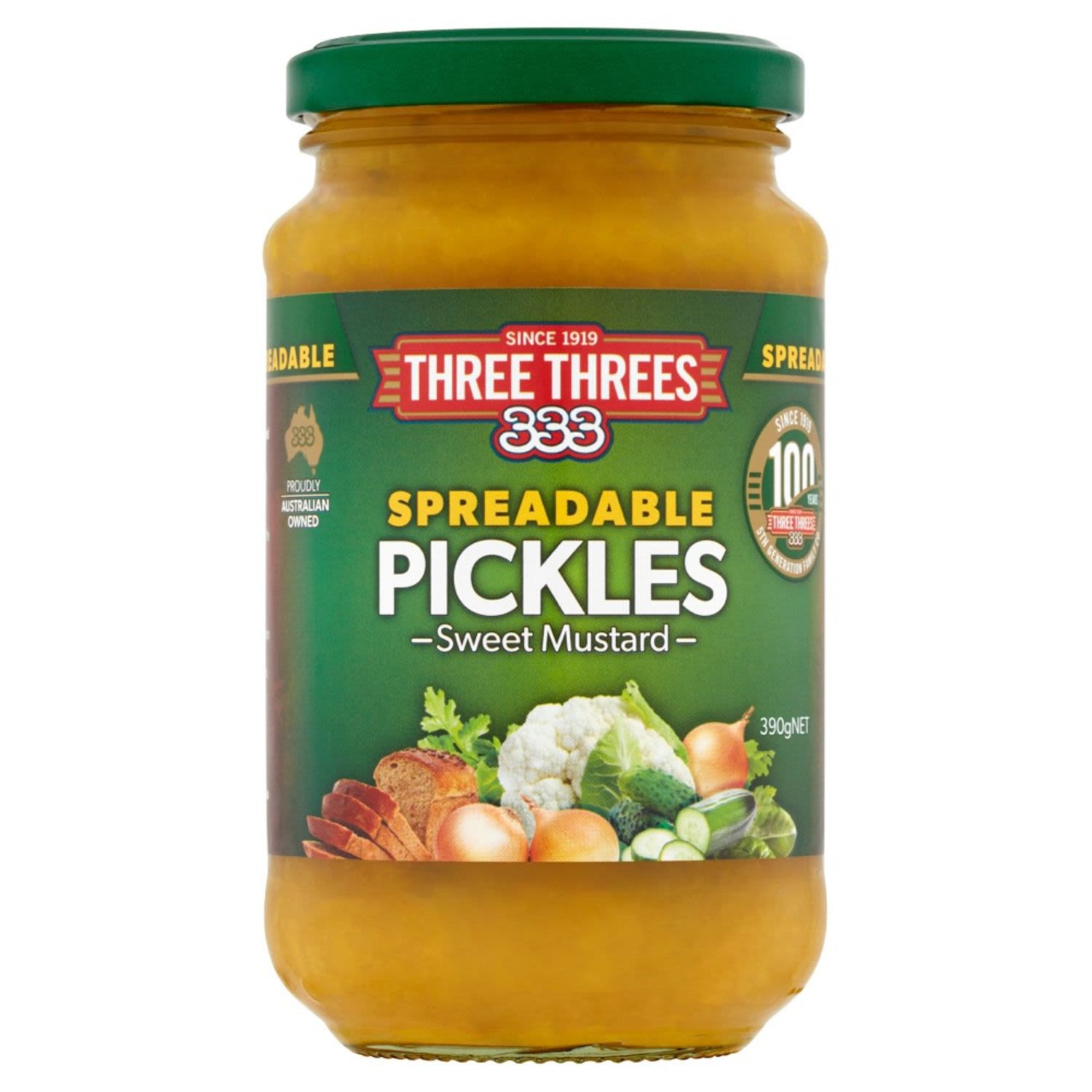 Three Threes Pickles Mustard Spreadable, 390 Gram