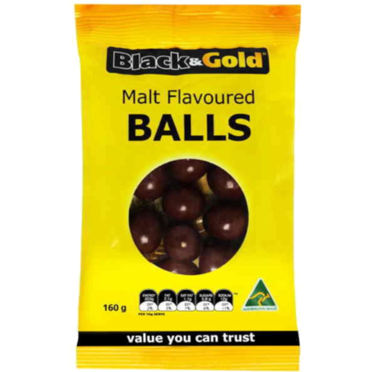 Black & Gold Malt Balls, 160 Gram