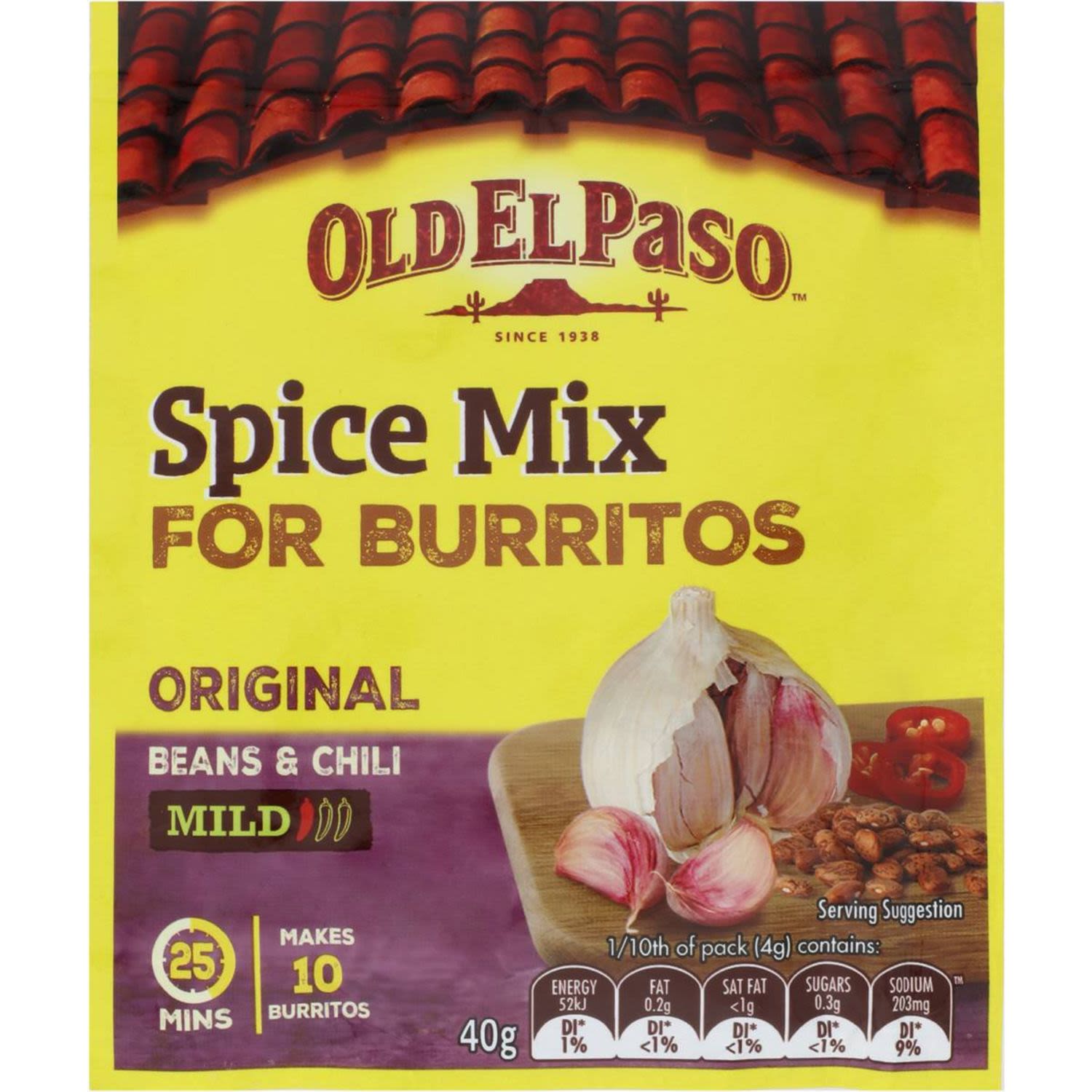 Old El Paso Mexican Burrito Spice Mix Mild, 40 Gram