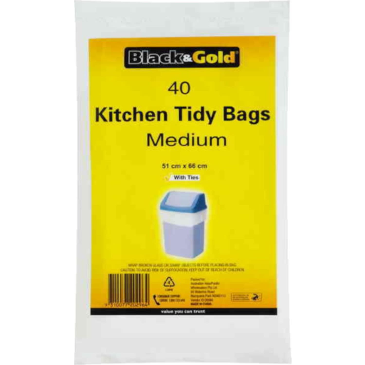 Black & Gold Tidy Bags Medium, 40 Each