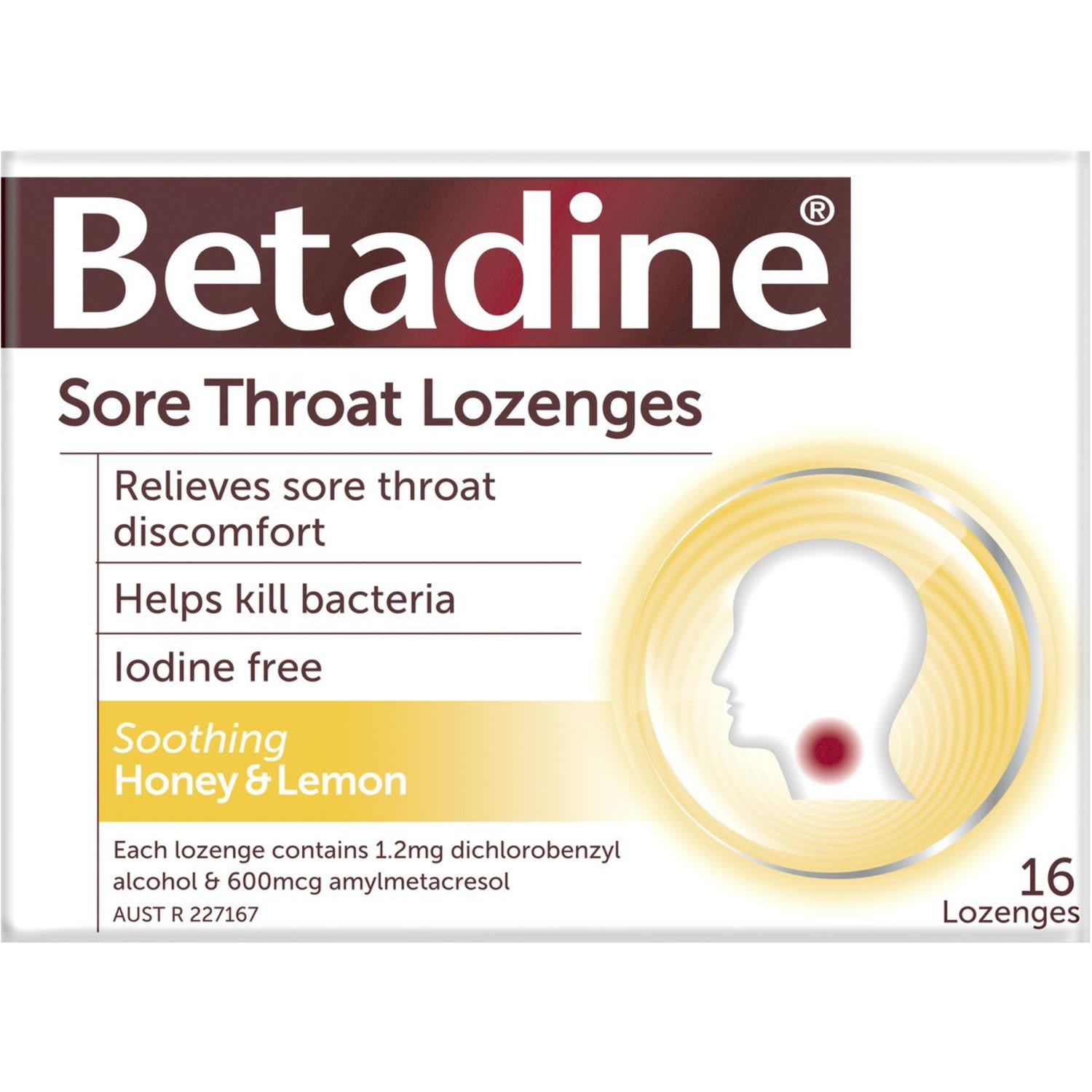 Betadine Sore Throat Lozenge Honey &  Lemon, 16 Each