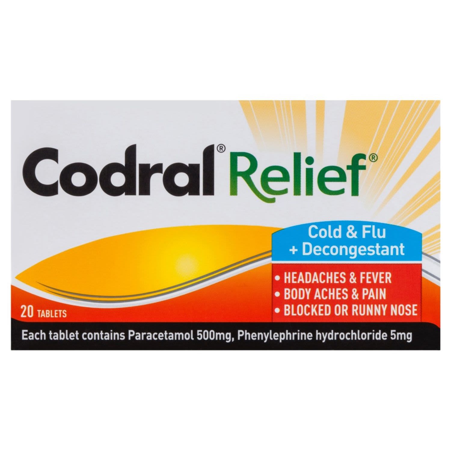 Codral Relief Cold & Flu + Decongestant, 20 Each