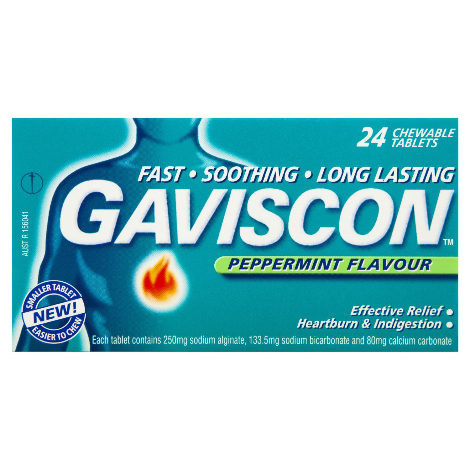Gaviscon Chewable Tablets Peppermint Heartburn & Indigestion Relief, 24 Each