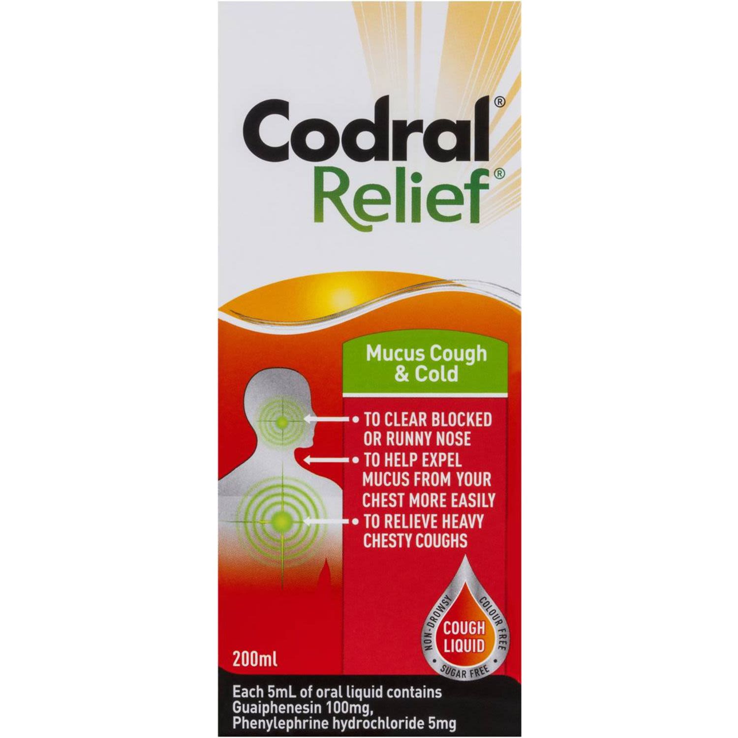 Codral Relief Mucus Cough & Cold Liquid, 200 Millilitre