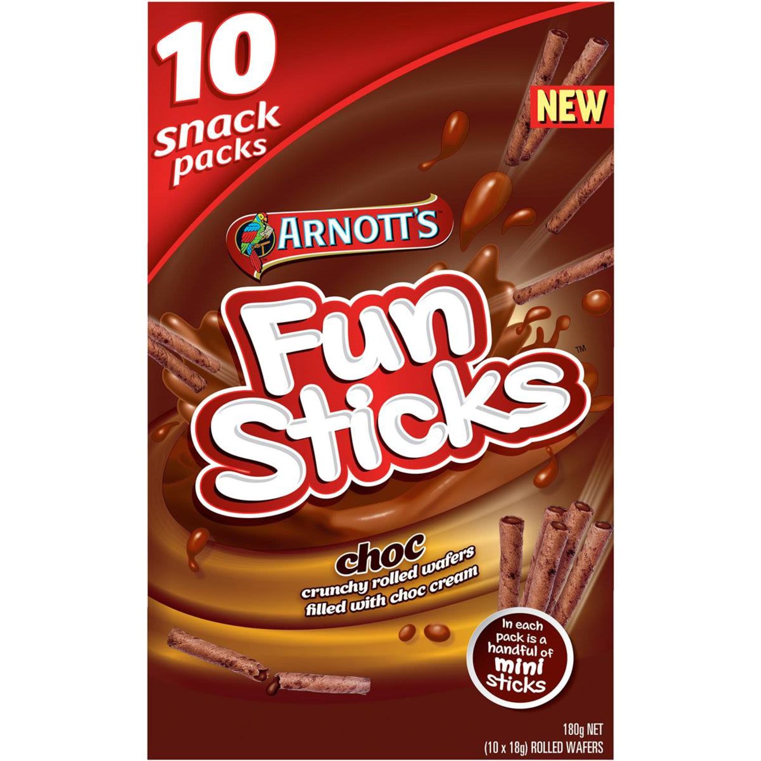 Arnott's Fun Sticks Chocolate, 10 Each