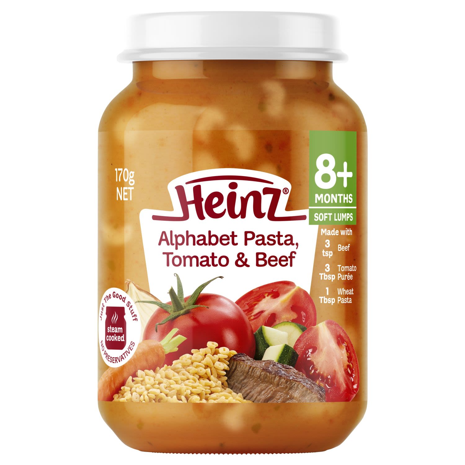 Heinz Alphabet Pasta Tomato & Beef 8 Months, 170 Gram