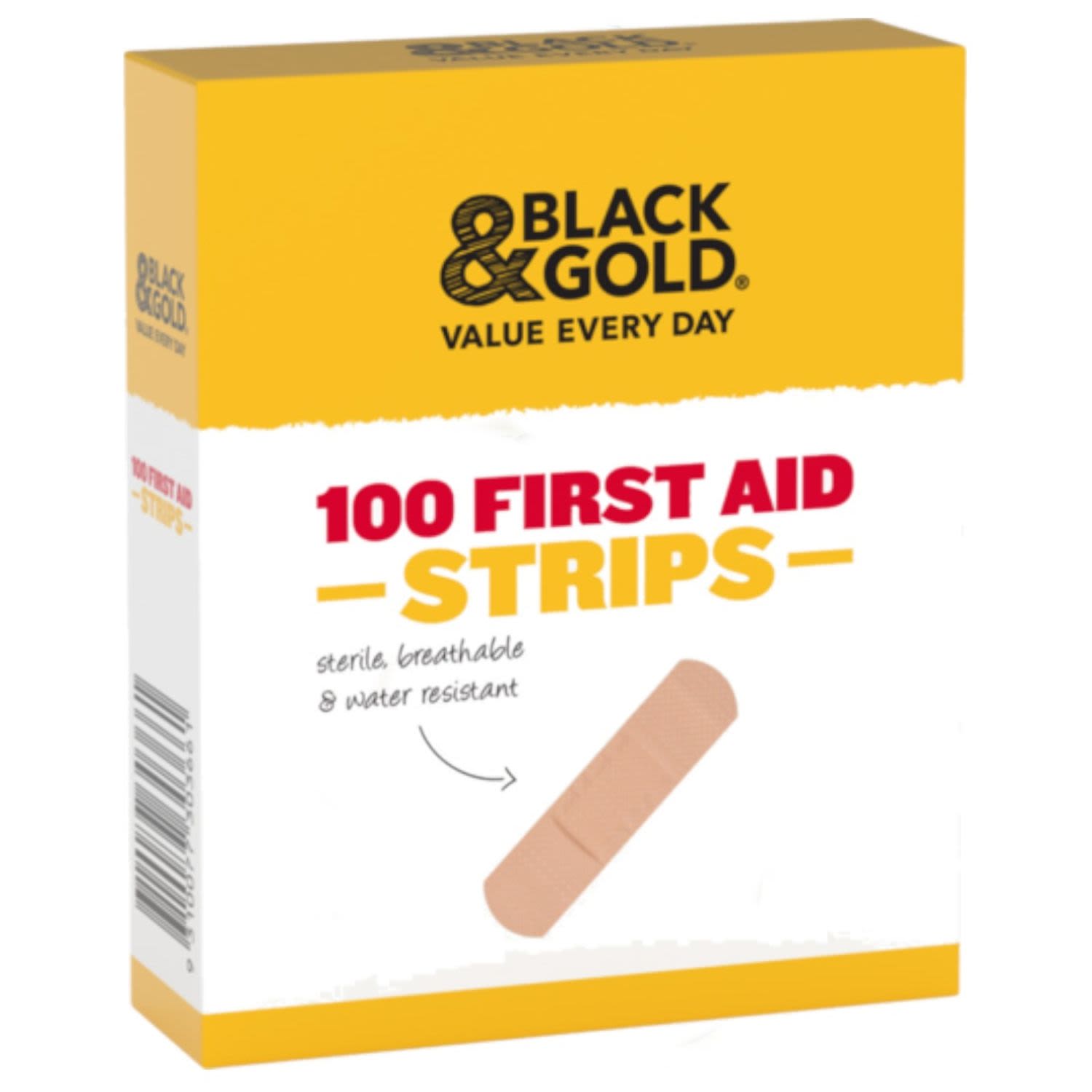 Black & Gold Plastic First Aid Strips, 100 Each