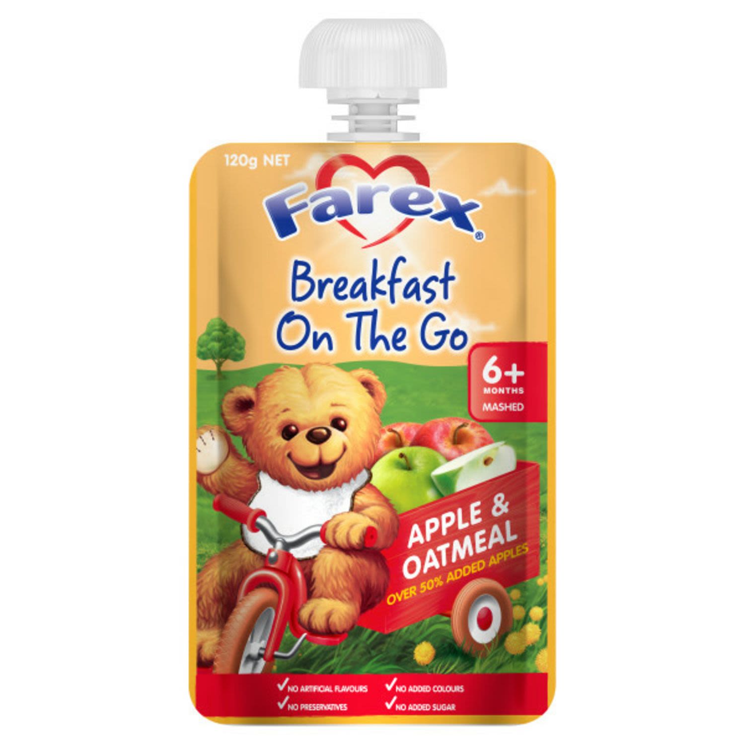 Farex Breakfast On The Go Apple & Oatmeal 6+ Months, 120 Gram