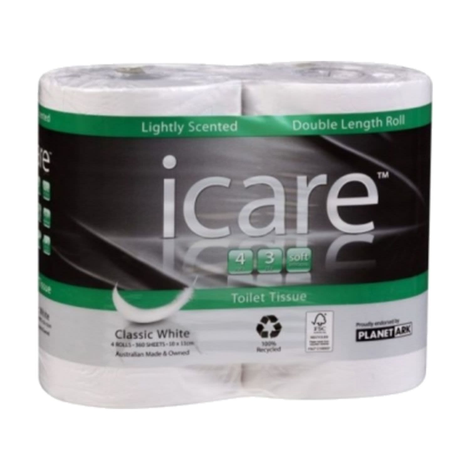 I-Care Double Length 3 Ply Toilet Roll, 4 Each