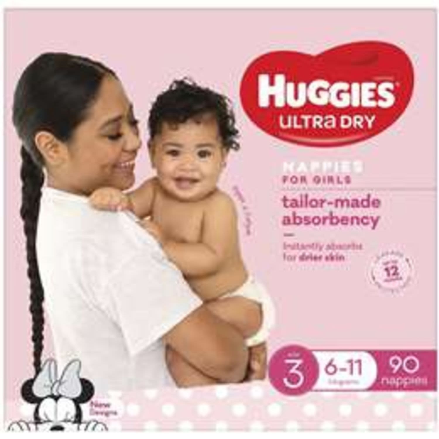 Huggies Ultra Dry Nappies Girls Size 3 (6-11kg), 90 Each