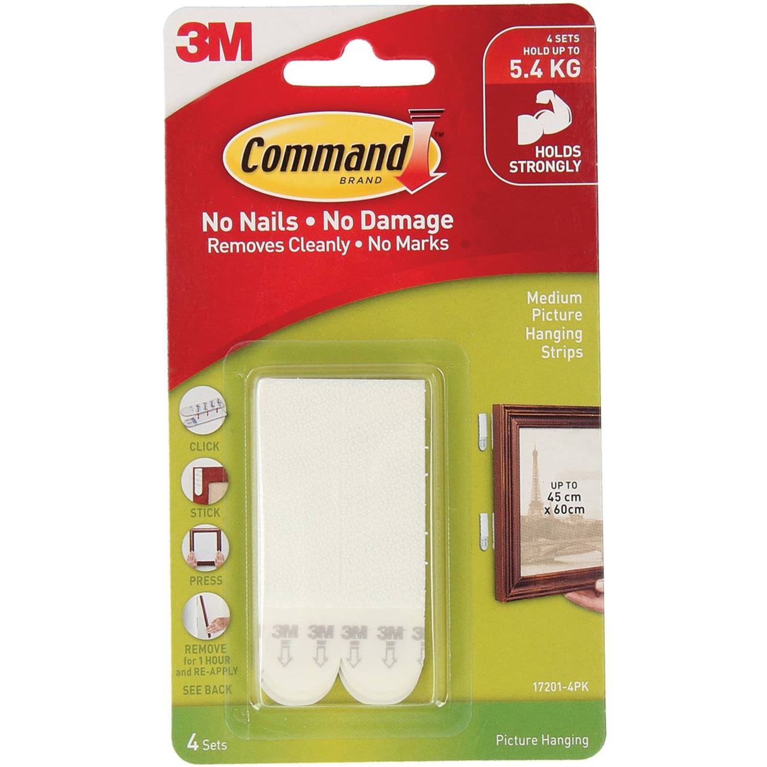 3M Command Picture Hanging Strips Medium White, 4 Each