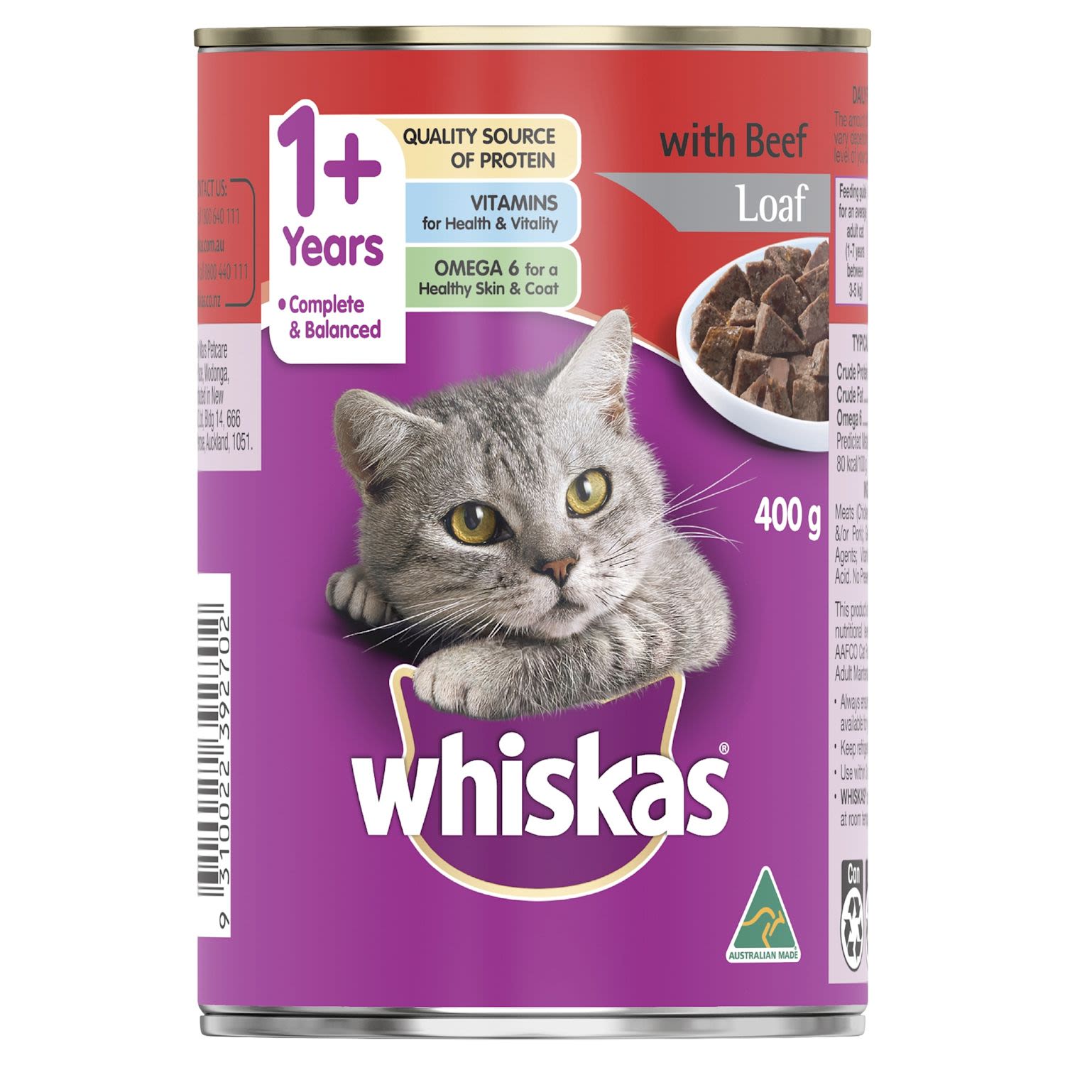 Whiskas Adult Wet Cat Food Beef Loaf